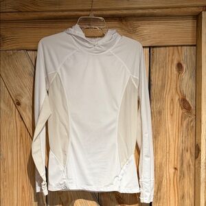 Fabletics White Hooded Mesh Panel Long Sleeve Top